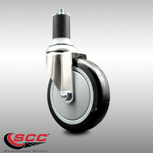 Service Caster 5 Inch 316SS Black Polyurethane Wheel Swivel 1-1/2 Inch Expanding Stem Caster SCC-SS316EX20S514-PPUB-BLK-112 - main